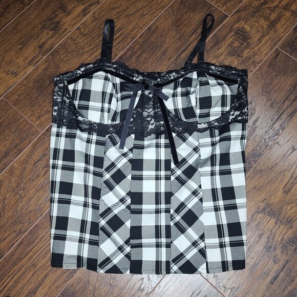 torrid Tops - Retro Chic by TORRID Black and White Plaid Corset Top Size 3